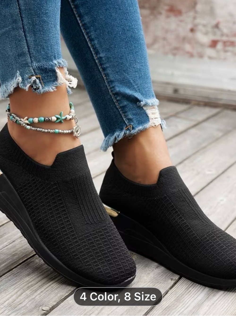 Comfort Knit Slip-On Sneakers for Women - Black